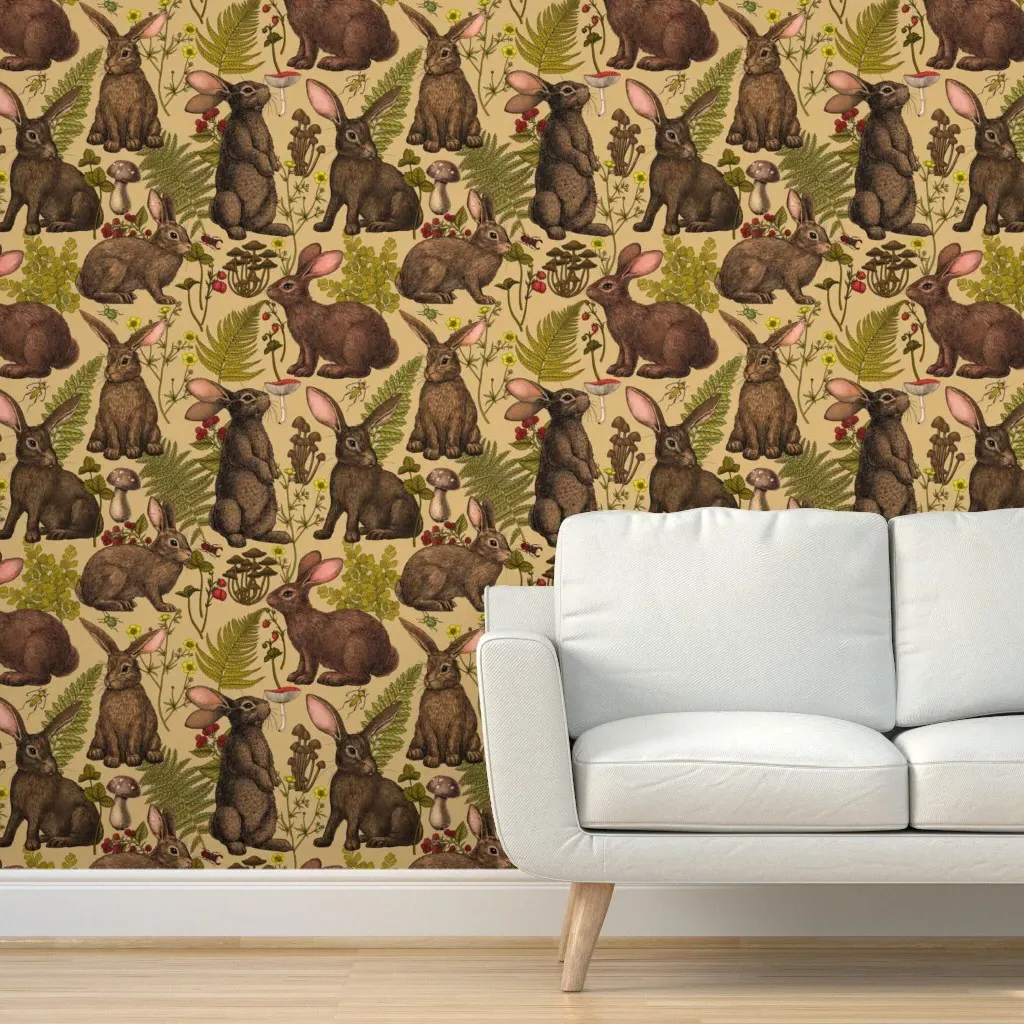 Rabbits and Woodland Flora Peel and Stick Wallpaper - Brown product
