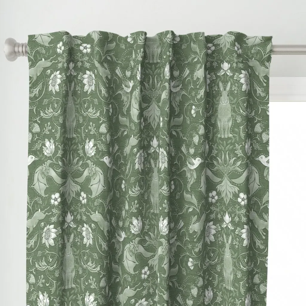 Rabbits In The Hedgerow Curtain Panel - Sage Green alternate view