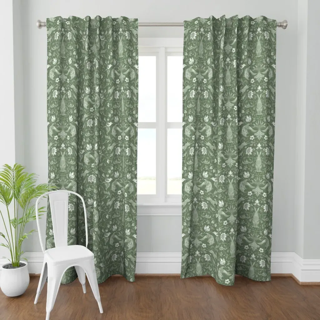 Rabbits In The Hedgerow Curtain Panel - Sage Green product