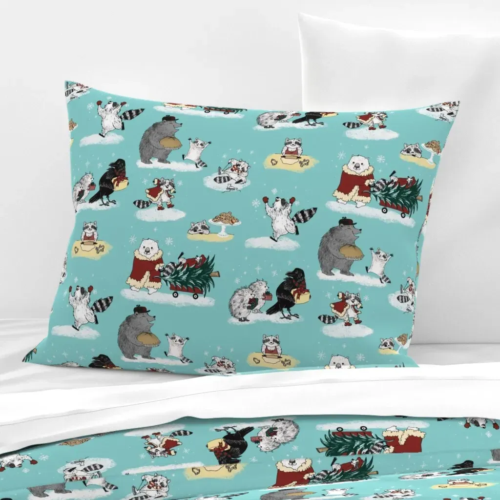 Raccoon And Friends Christmas Standard Knife Edge Pillow - Brown, Cotton Sateen product