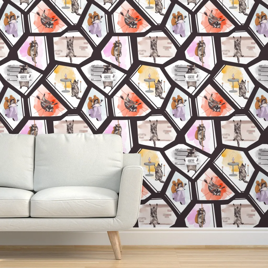 Raccoon Robbing Bank Peel and Stick Wallpaper - Black product
