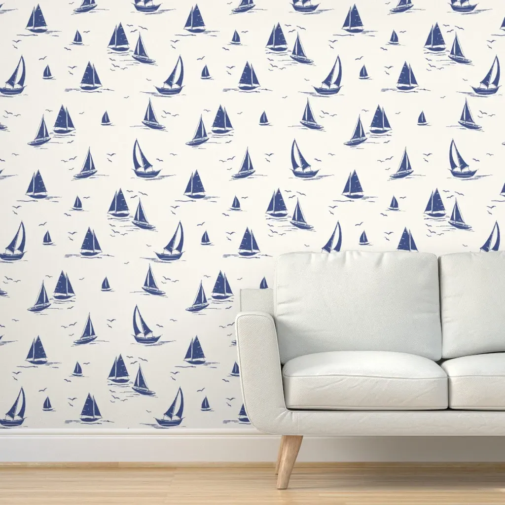 Race Day Peel and Stick Wallpaper - Cream, Navy Blue product