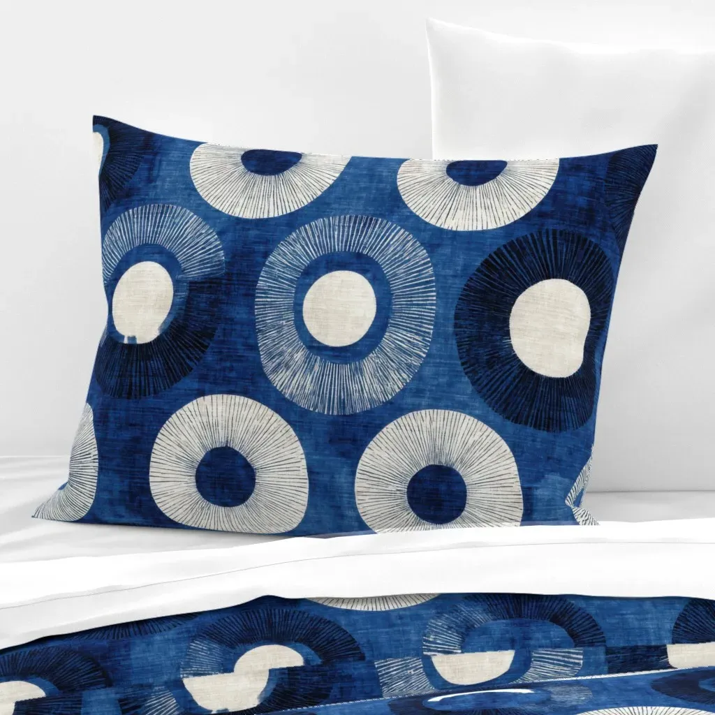 Radiant Indigo Sunburst Circles Standard Pillow - Blue, Cotton Sateen product