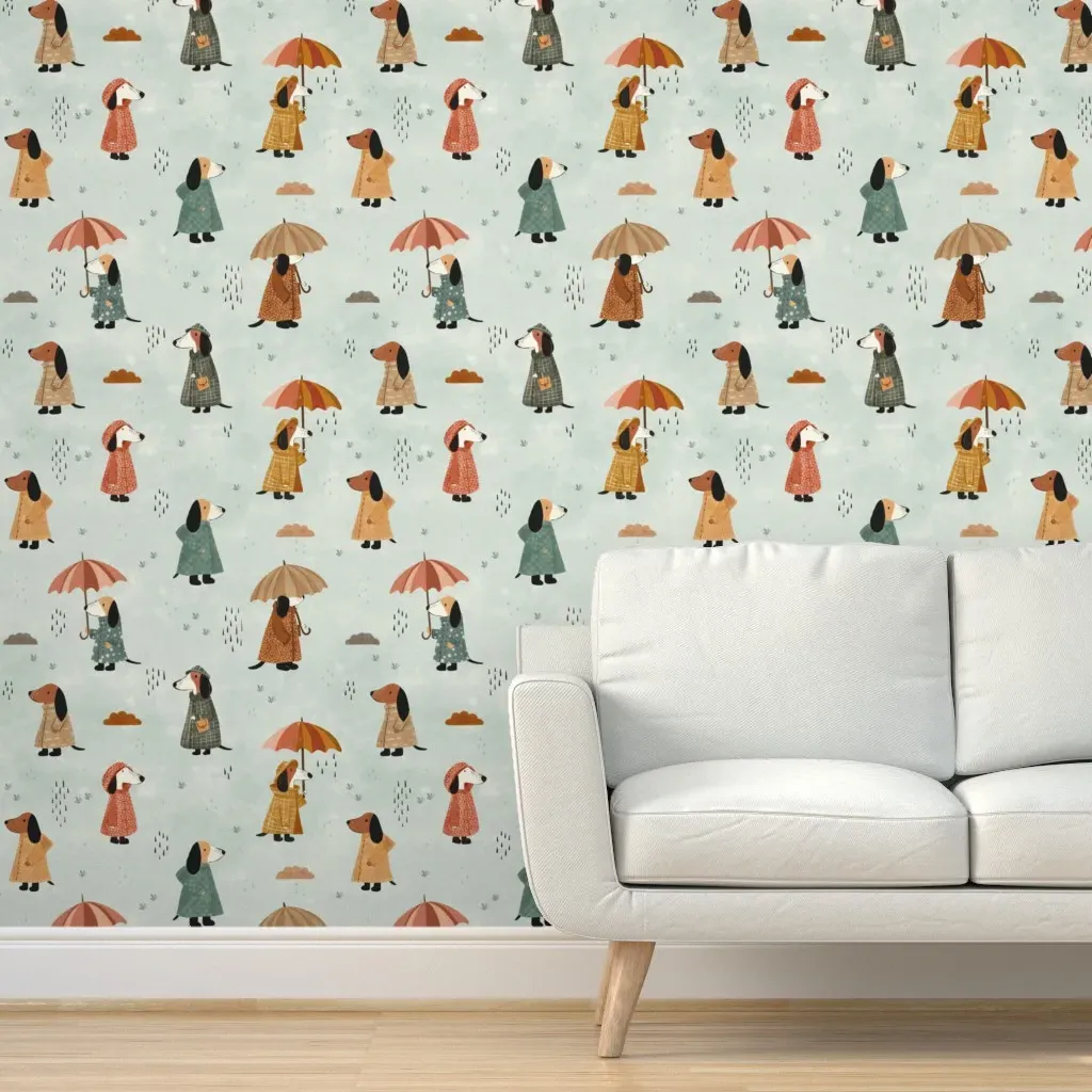 Rain And Raincoats Peel and Stick Wallpaper - Dusty Blue product