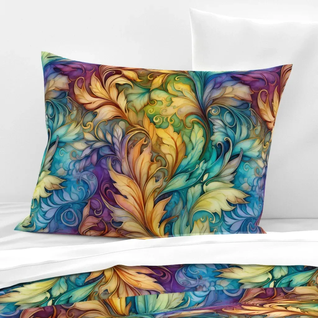 Rainbow Abstract Floral Standard Knife Edge Cushion Cover - Multicolored, Cotton Sateen product