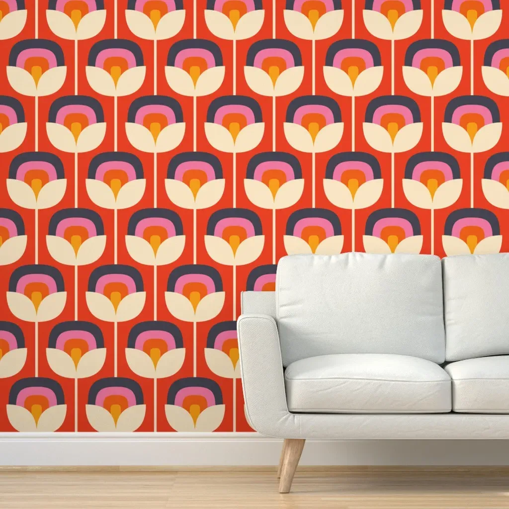 Rainbow Blooms Peel and Stick Wallpaper - Orange Red product