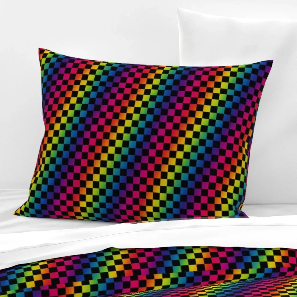 Rainbow Checkerboard Standard Knife Edge Cushion - Rainbow, Cotton Sateen product