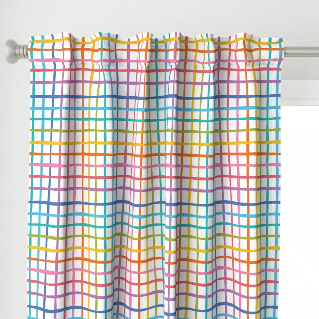 Rainbow Checkered Stripes Curtain Panel - Pink alternate view