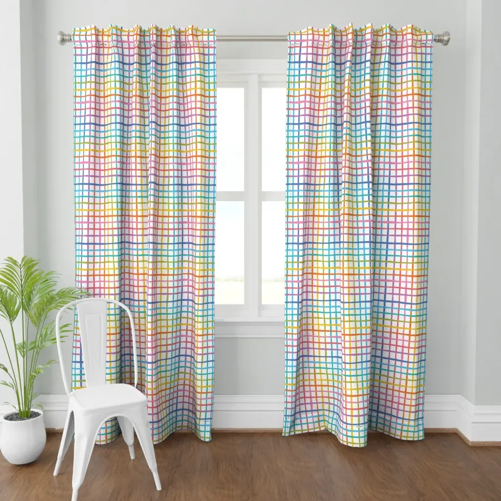 Rainbow Checkered Stripes Curtain Panel - Pink product