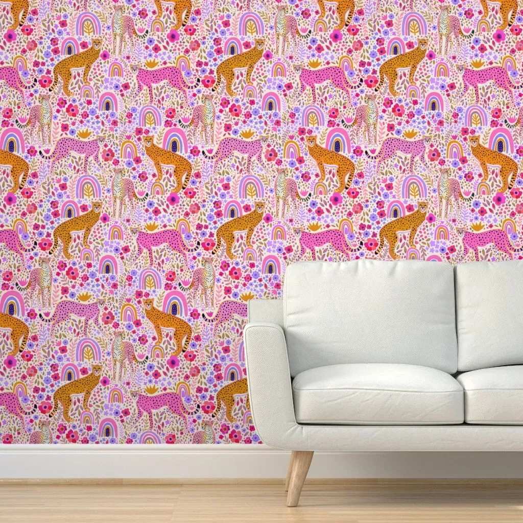 Rainbow Cheetah Garden Peel and Stick Wallpaper - Pink product