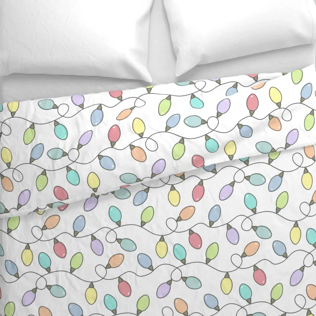 Rainbow Christmas Lights Large Duvet Cover - Pastel Pink alternate view