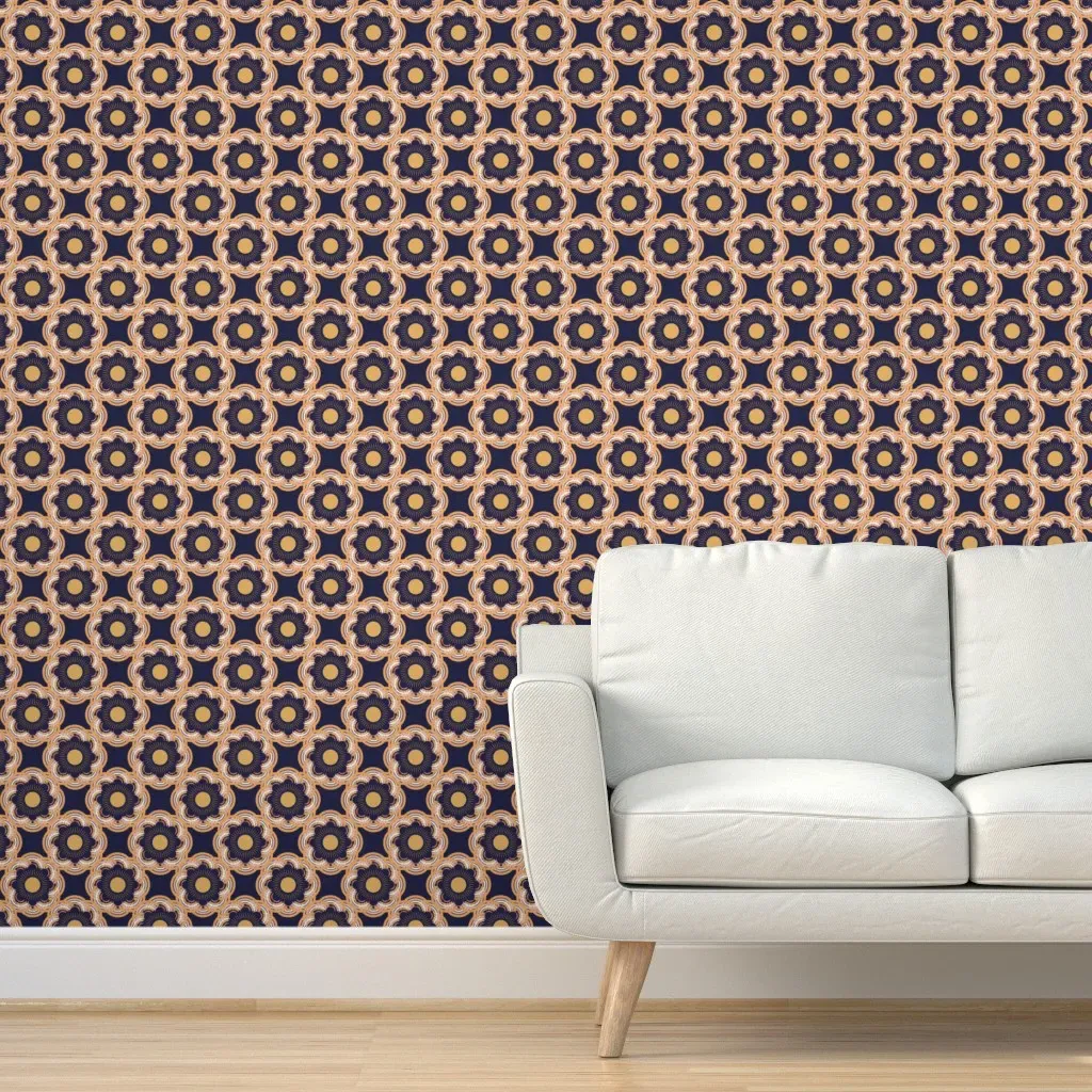 Rainbow Flowers Peel and Stick Wallpaper - Mustard Yellow product