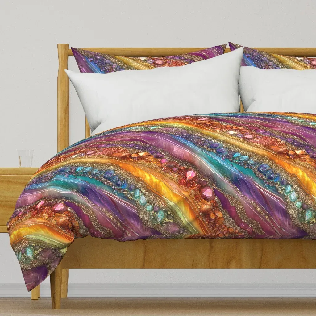 Rainbow Geode Stripes Extra Duvet Cover - Orange product
