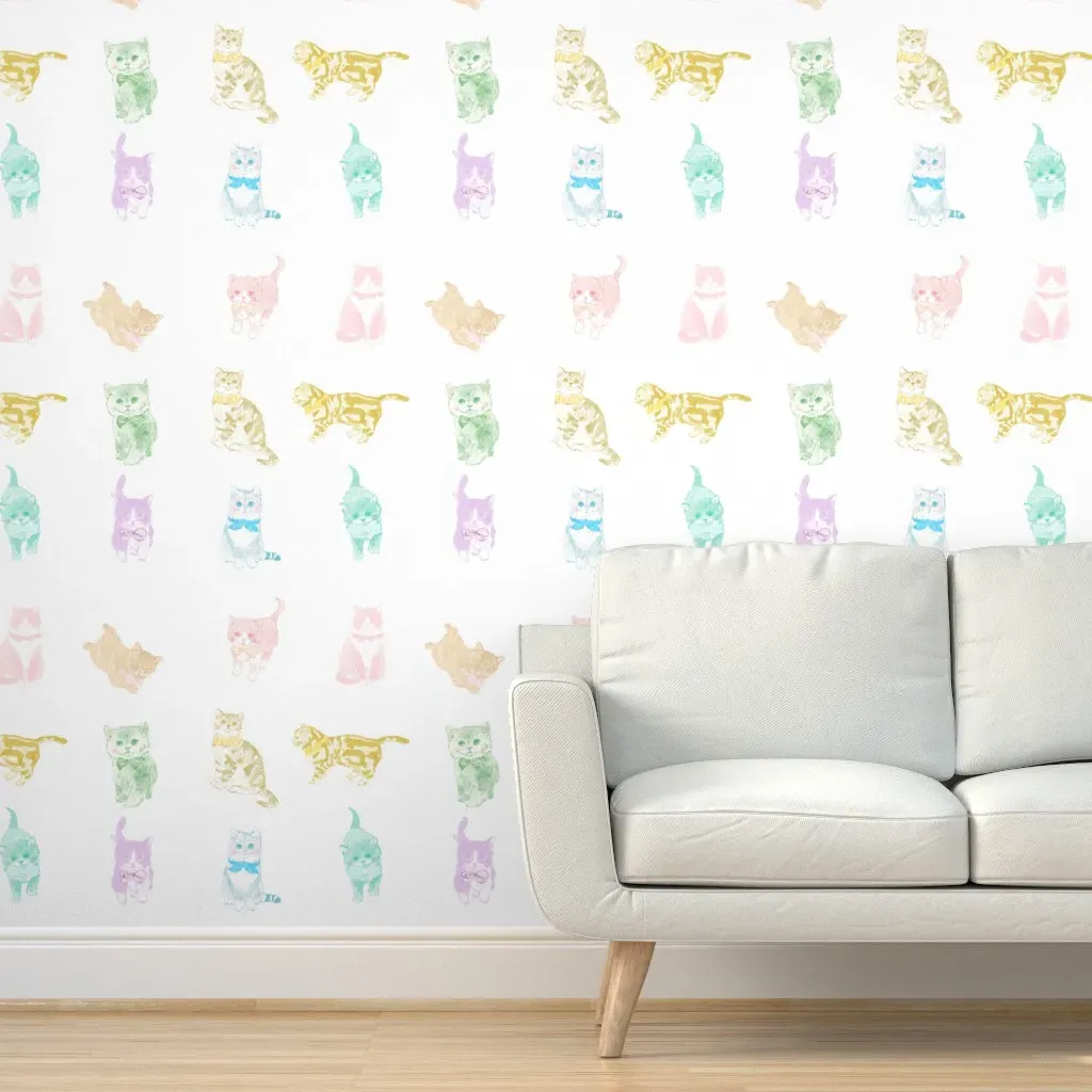 Rainbow Kittens Peel and Stick Wallpaper - Pastel Pink product