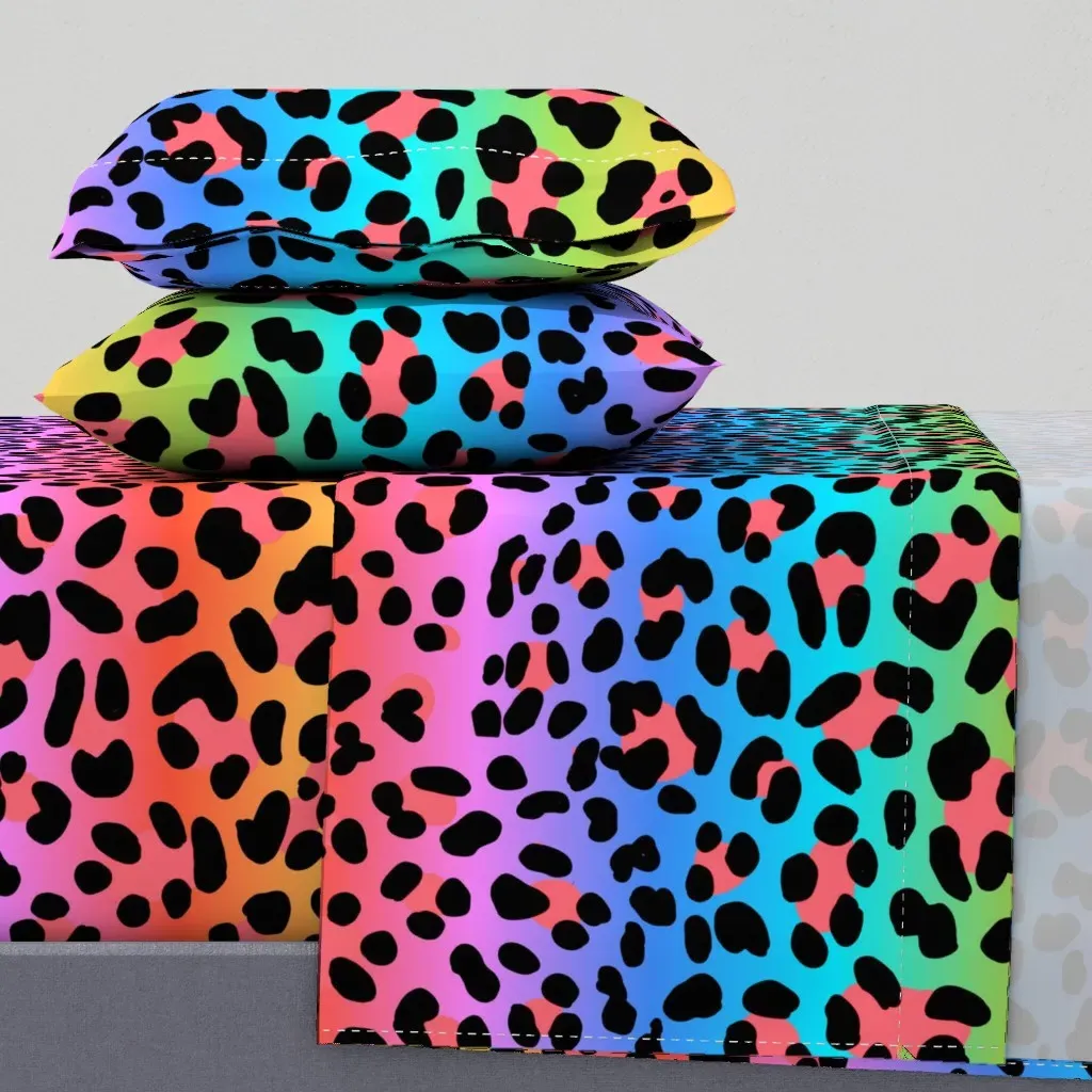 Rainbow Leopard Print Retro 80S Queen Sheet Set - Pink product