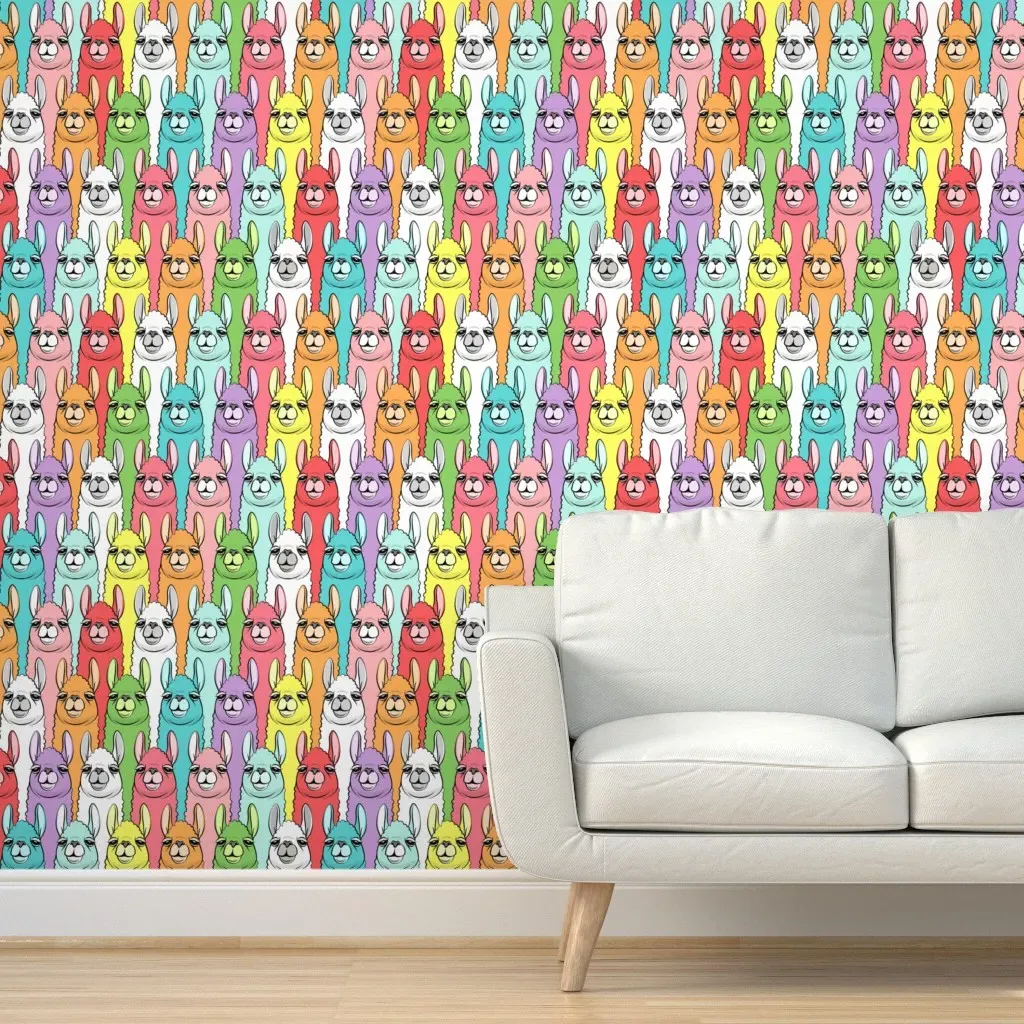 Rainbow Llamas Peel and Stick Wallpaper - Rainbow product