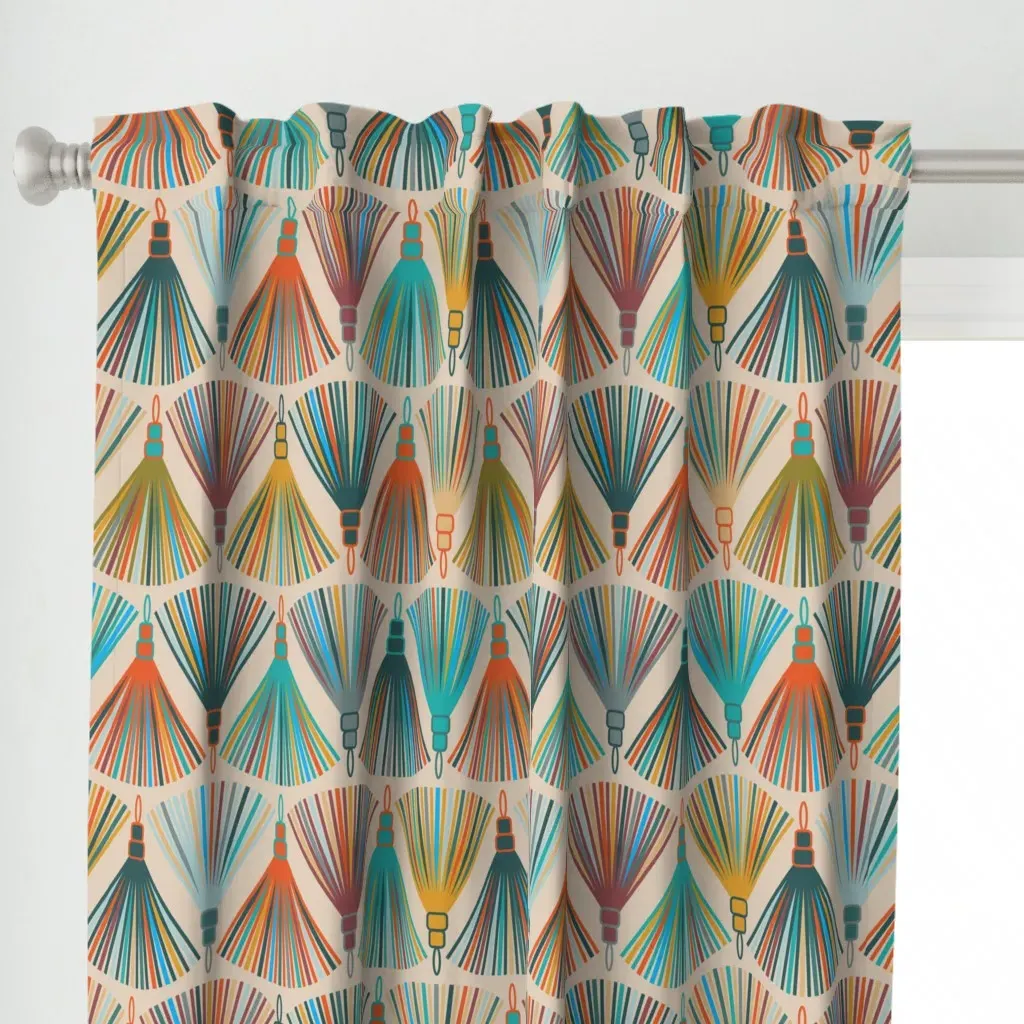 Rainbow Of Tassels Curtain Panel - Teal alternate view