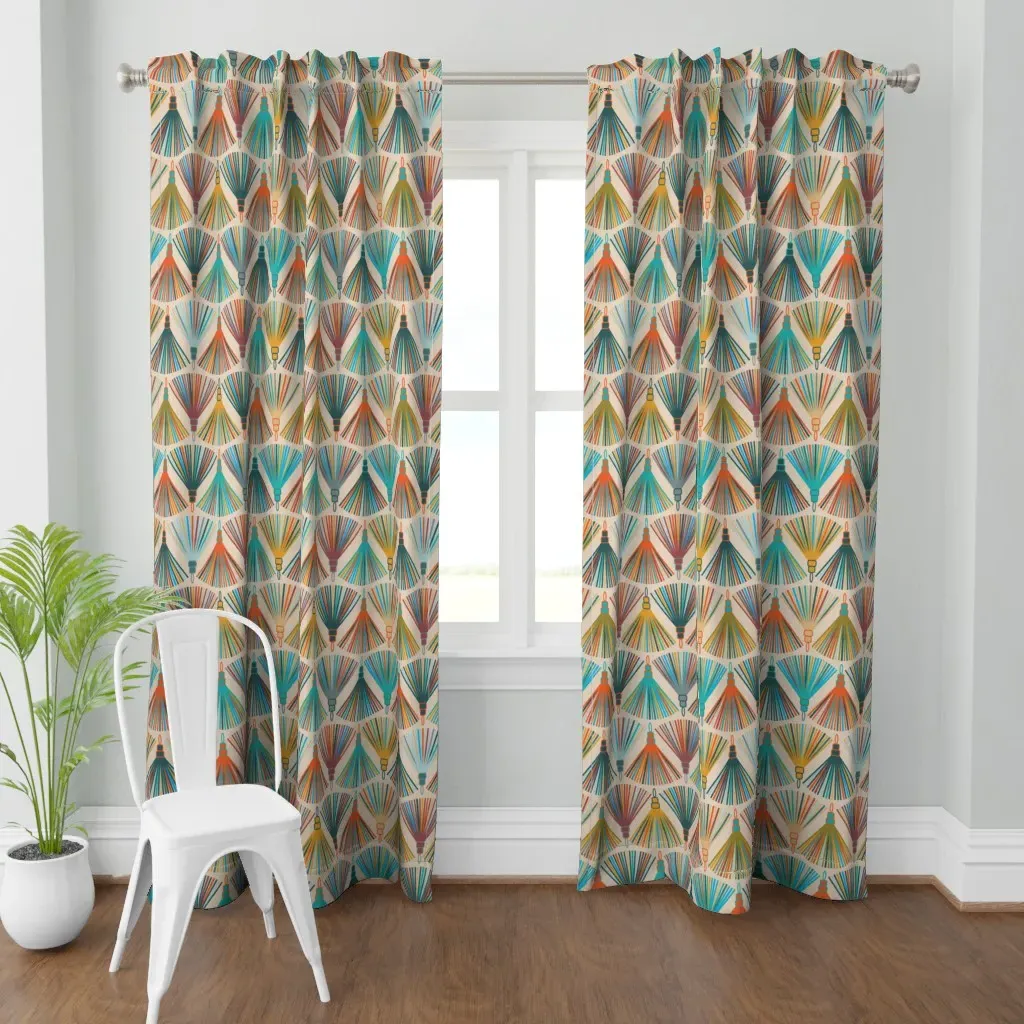 Rainbow Of Tassels Curtain Panel - Teal product