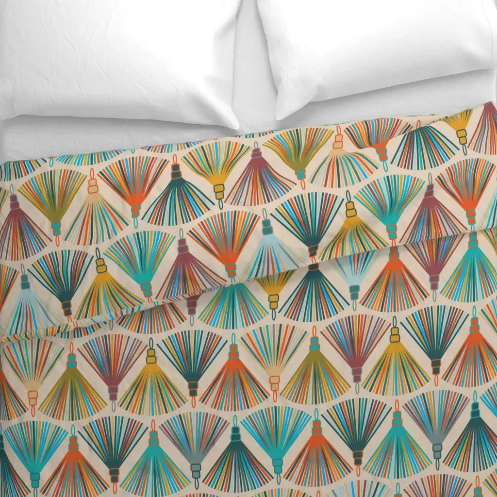 Rainbow Of Tassels Duvet Cover - Teal alternate view