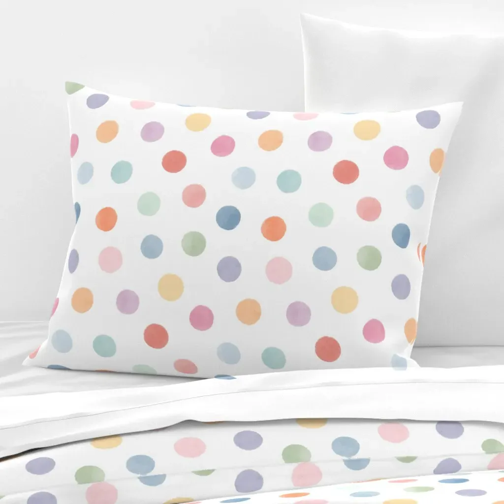 Rainbow Polka Dots Standard Knife Edge Cushion - Light Pink, Cotton Sateen product