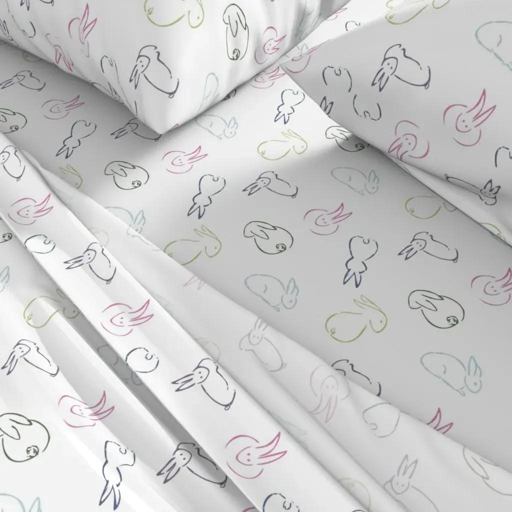 Rainbow Rabbits Cal King Sheet Set - White alternate view