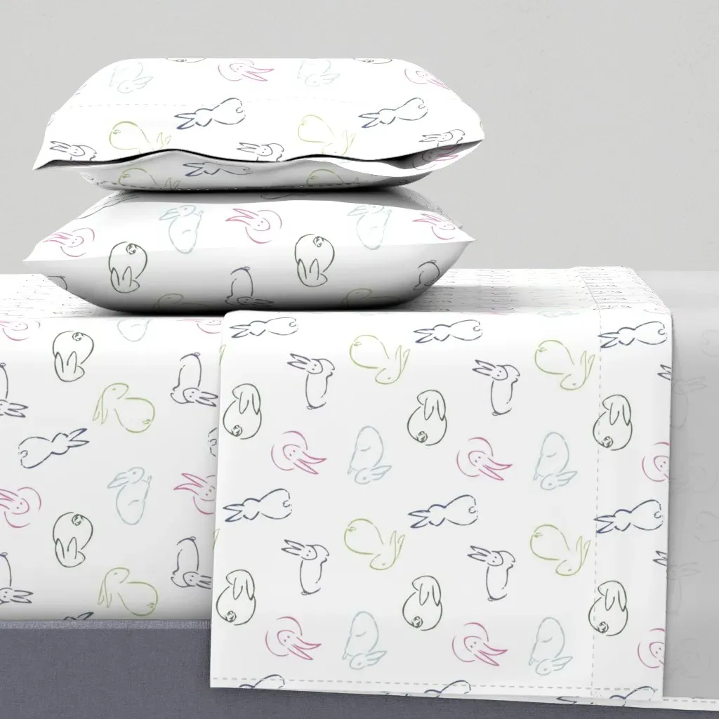 Rainbow Rabbits Cal King Sheet Set - White product