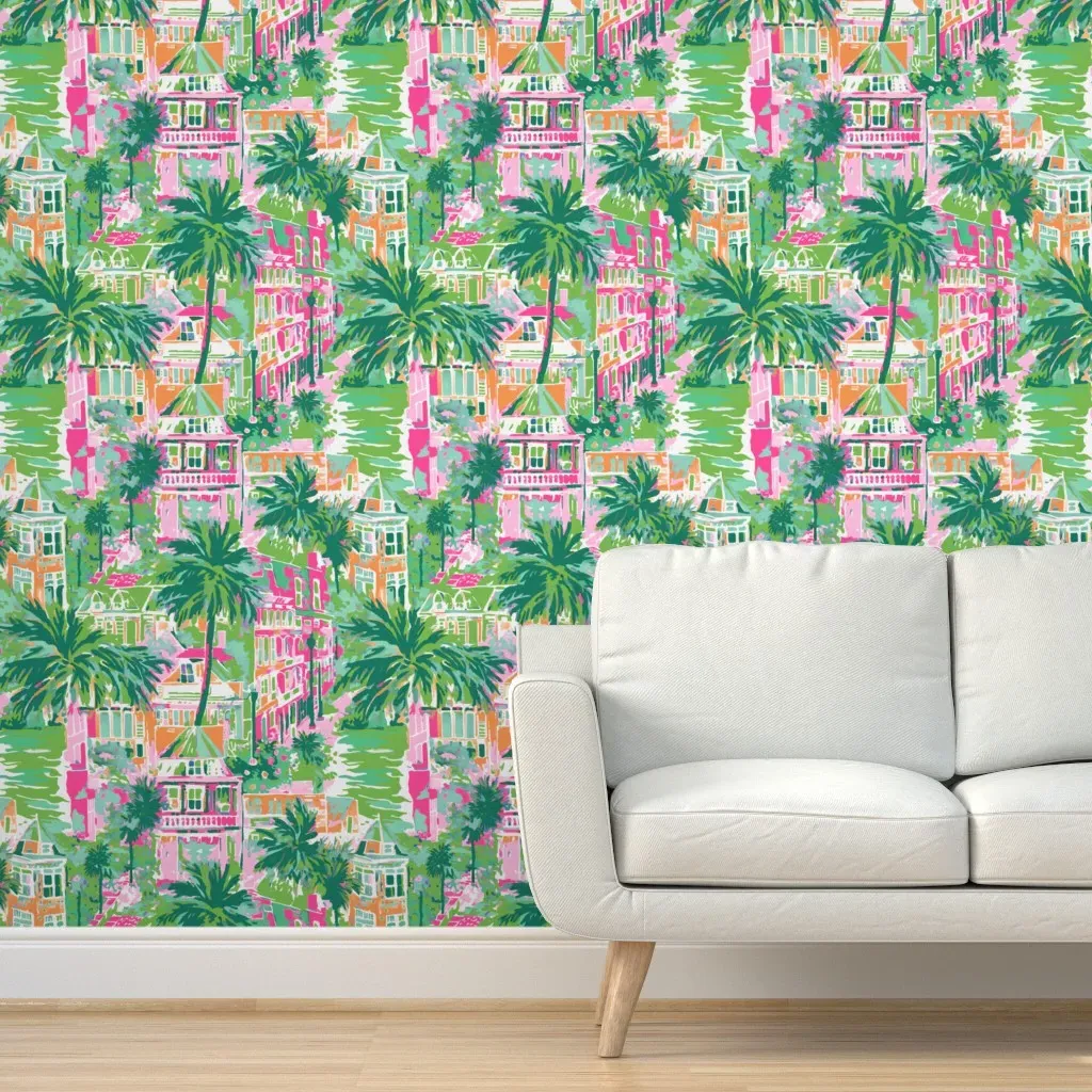 Rainbow Row Peel and Stick Wallpaper - Pink, Green product