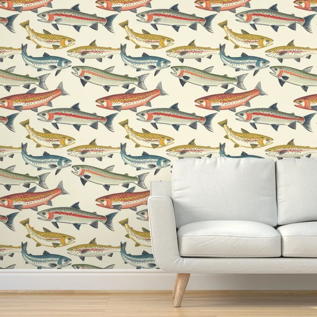 Rainbow Run Lively Trout Peel and Stick Wallpaper - Red-Orange product