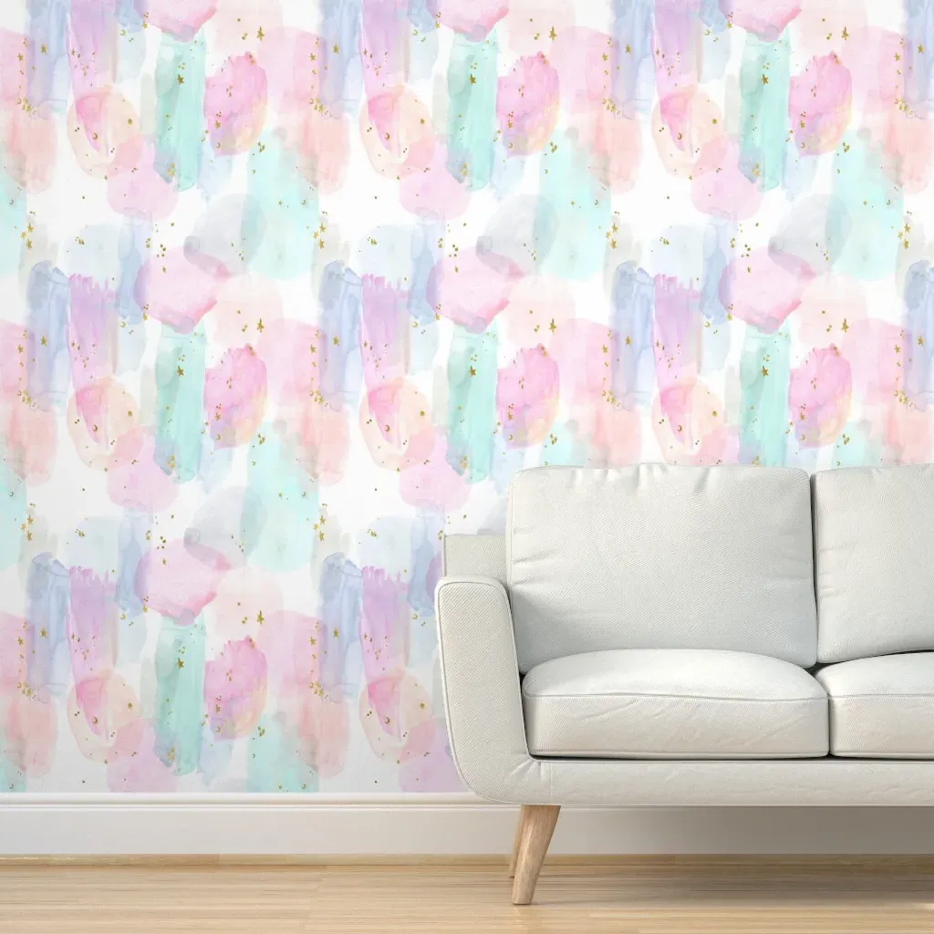 Rainbow & Stars Watercolor Peel and Stick Wallpaper - Rainbow product