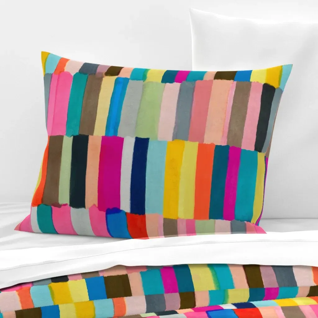 Rainbow Stripes Standard Knife Edge Cushion Cover - Pink, Cotton product