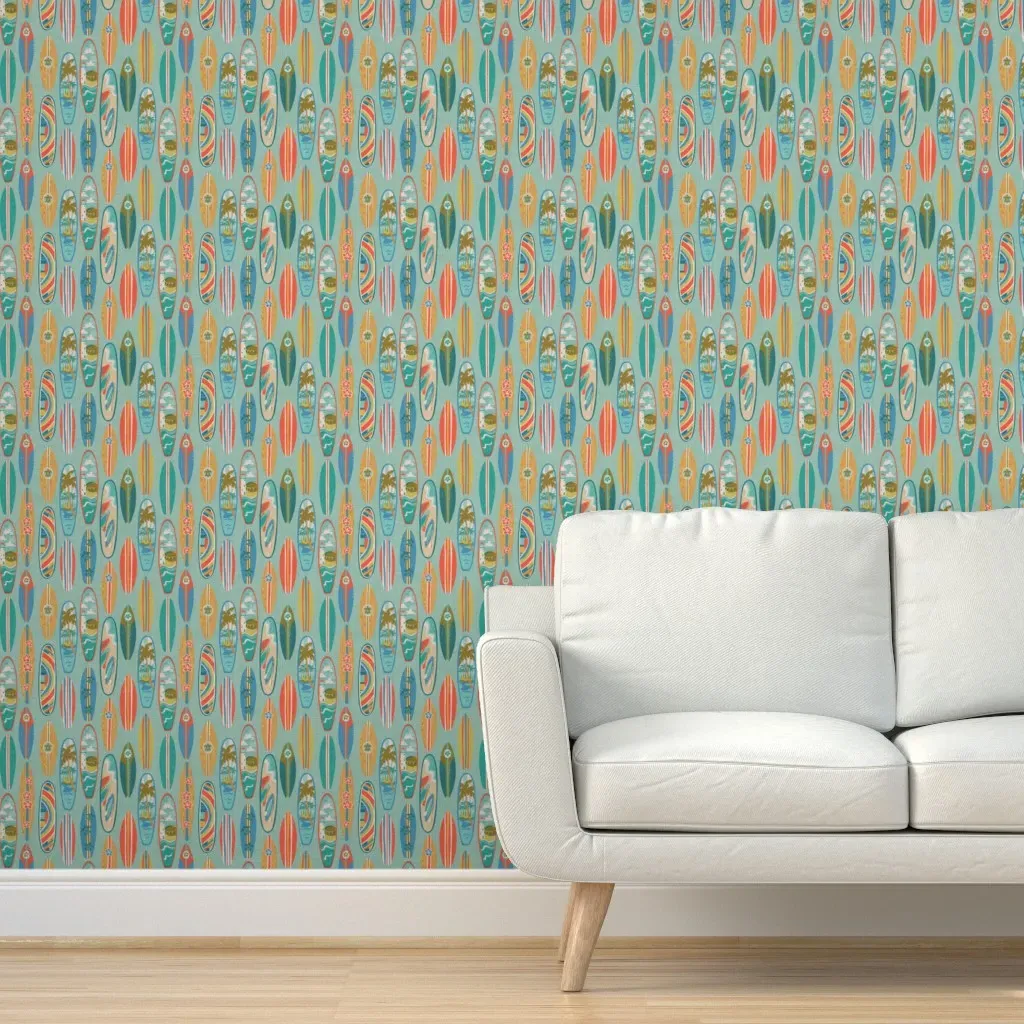Rainbow Surfin Peel and Stick Wallpaper - Teal product
