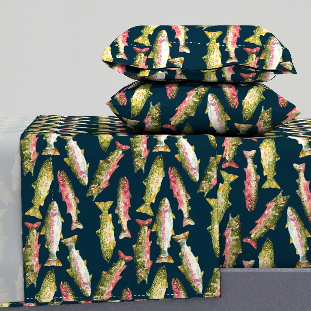Rainbow Trout Fish Queen Sheet Set - Olive Green product