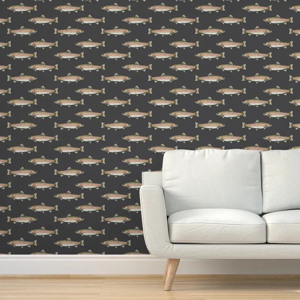 Rainbow Trout Peel and Stick Wallpaper - Dark Charcoal product