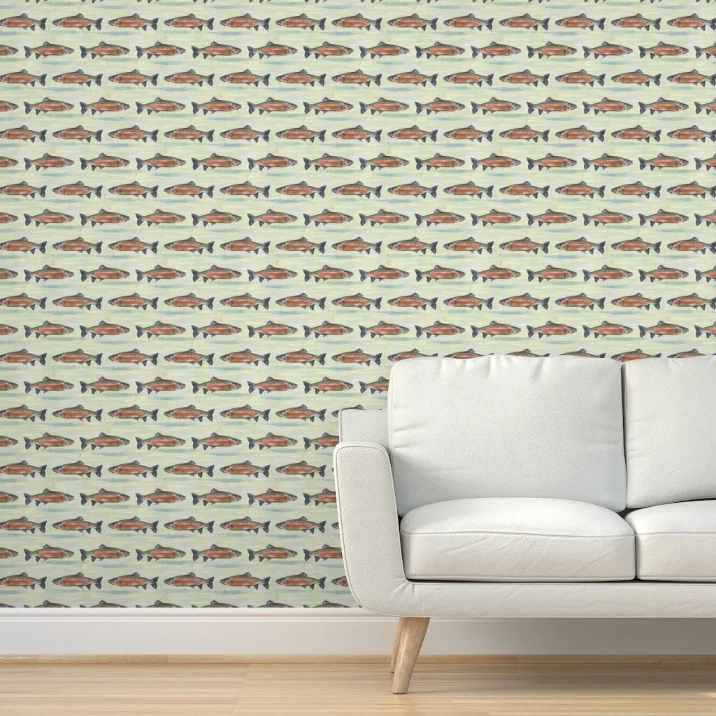 Rainbow Trout Riverbank Peel and Stick Wallpaper - Orange-Brown product