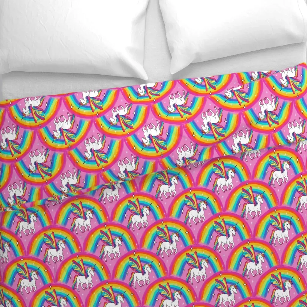 Rainbow Unicorn Magic Pink Duvet Cover - White alternate view
