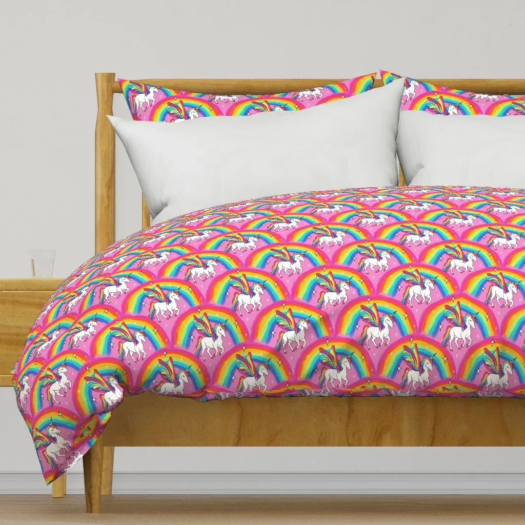 Rainbow Unicorn Magic Pink Duvet Cover - White product