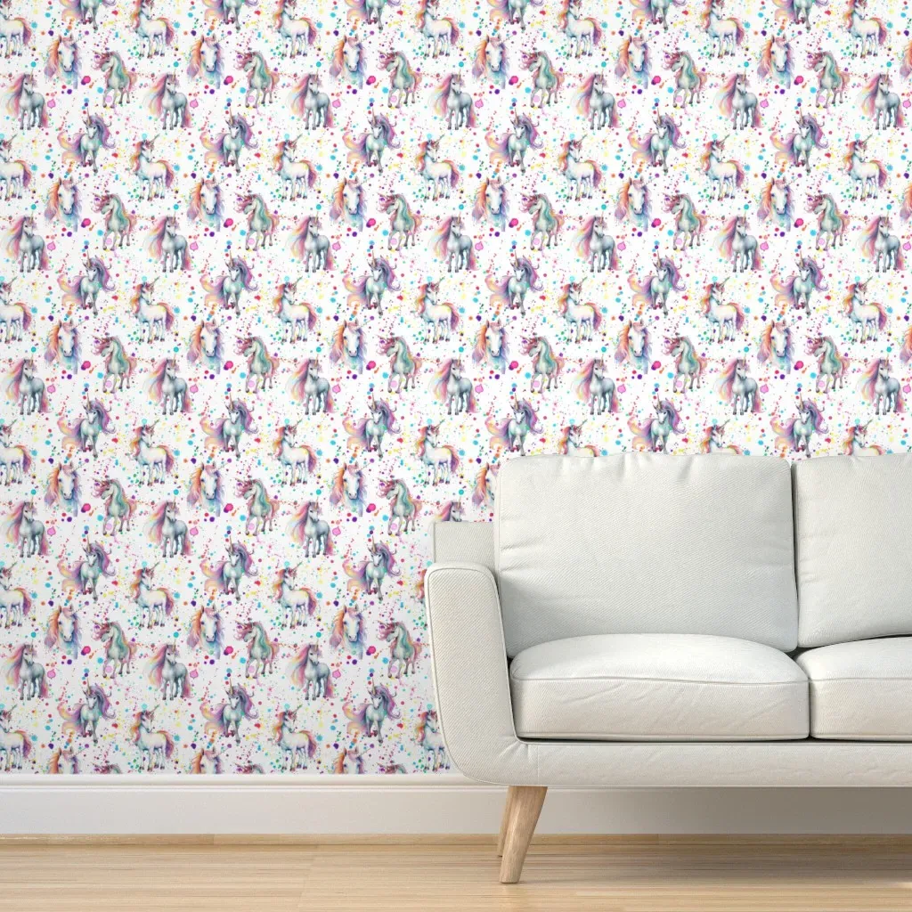 Rainbow Unicorns Peel and Stick Wallpaper - White product