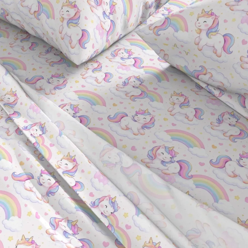 Rainbow Unicorns Twin XL Sheet Set - White alternate view