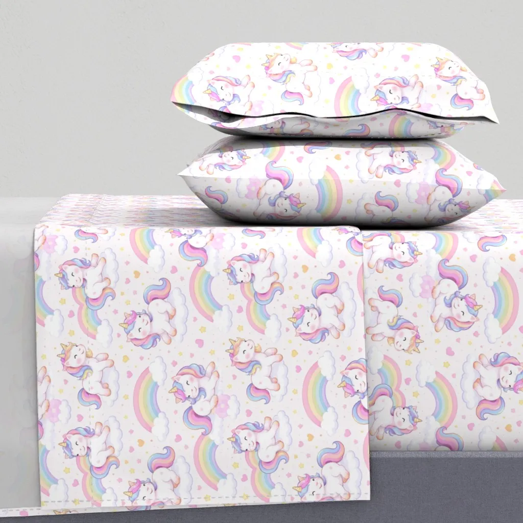 Rainbow Unicorns Twin XL Sheet Set - White product