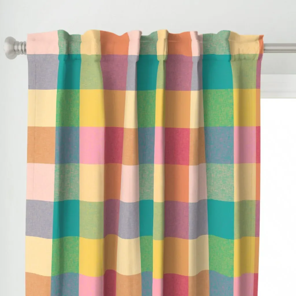 Rainbow Vichy Plaid Curtain Panel - Peach alternate view