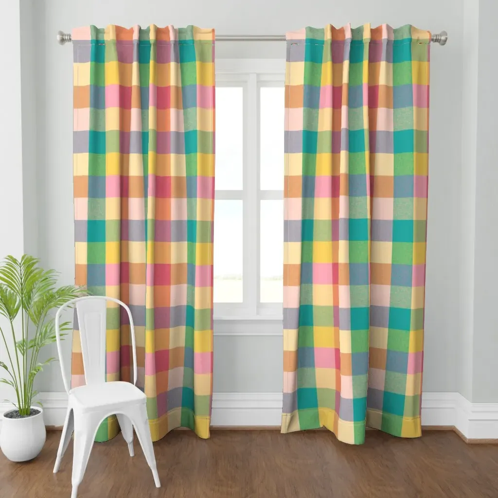 Rainbow Vichy Plaid Curtain Panel - Peach product