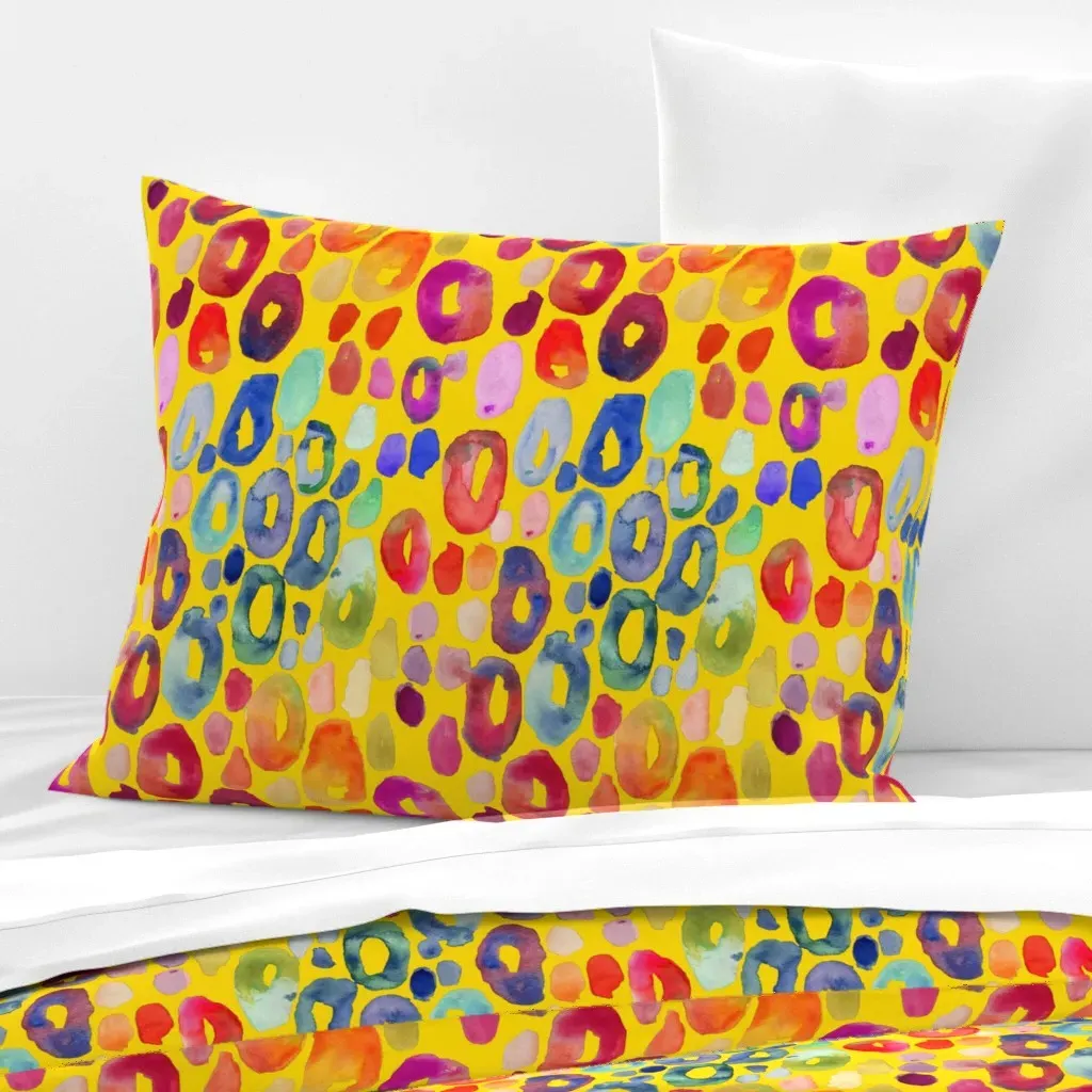 Rainbow Watercolor Animal Print Cushion Cover - Yellow, Cotton product