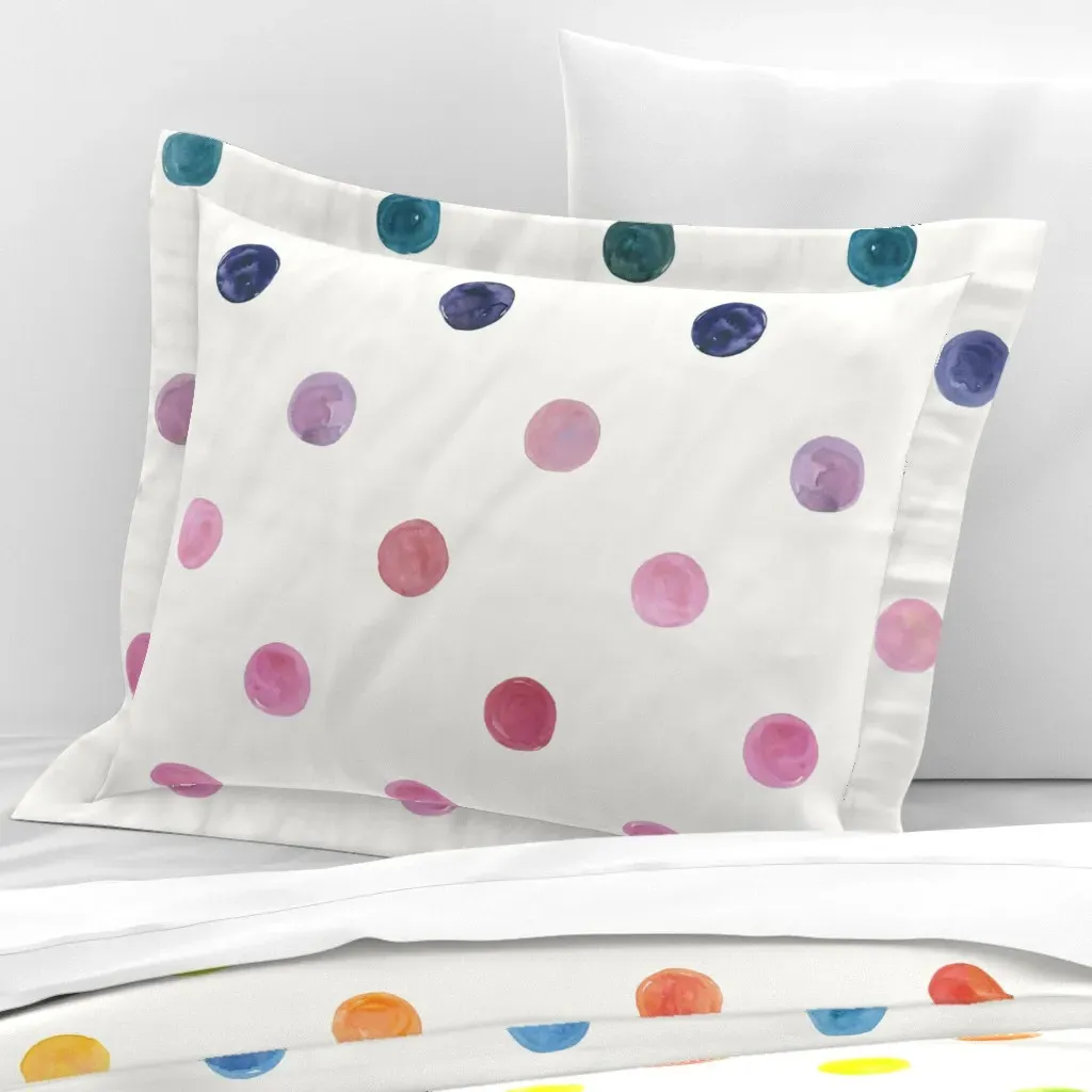 Rainbow Watercolor Dots Standard Flanged Cushion Cover - Cotton Sateen product