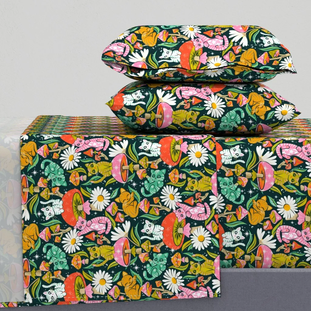Rainbowonteal Kittensandshrooms King Size Sheet Set - Orange product