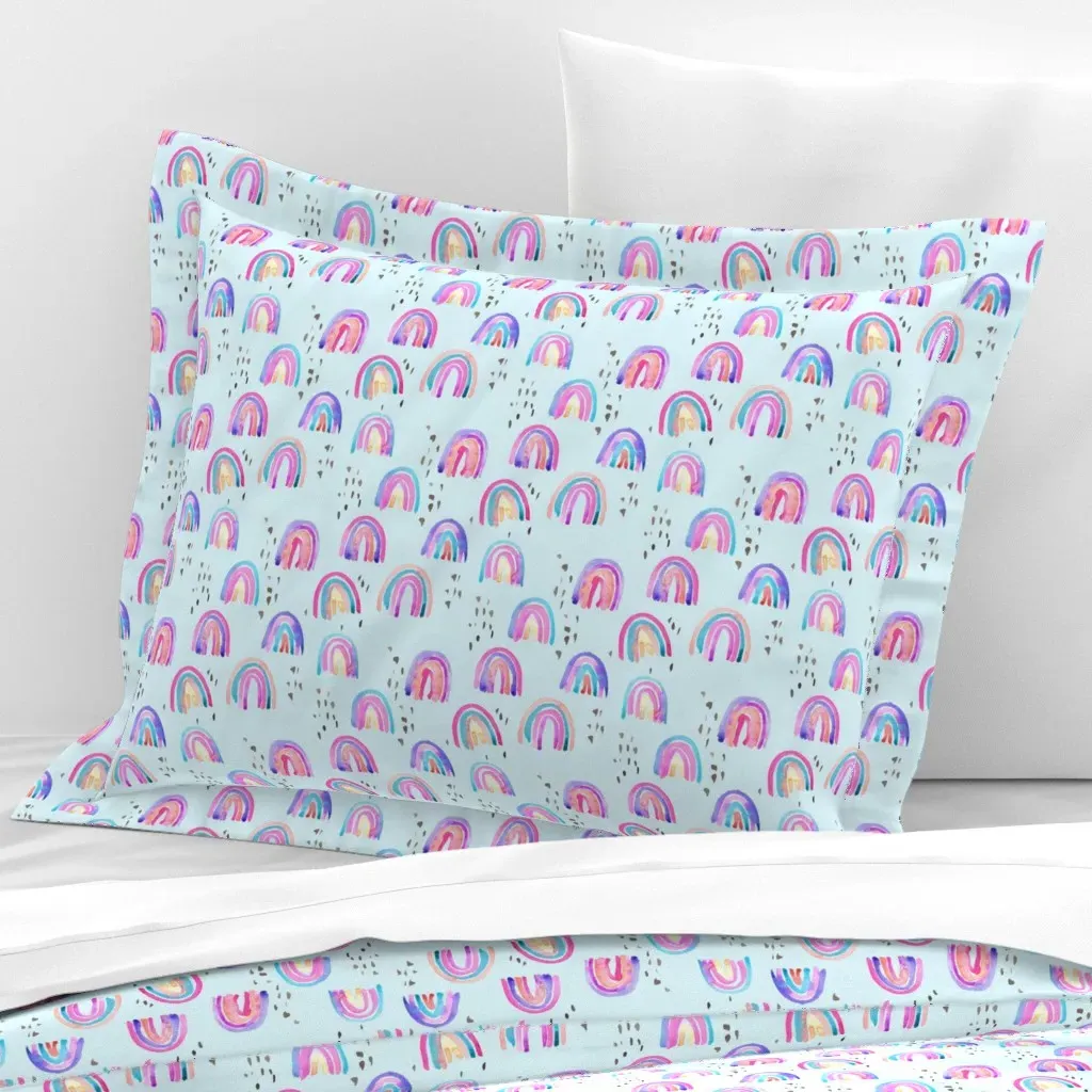 Rainbows In The Sky Standard Flanged Cushion Cover - Pink, Cotton Sateen product