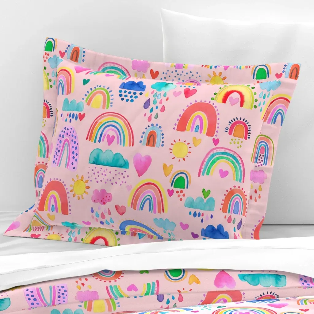 Rainbows Watercolor Standard Flanged Cushion Cover - Pink, Cotton Sateen product
