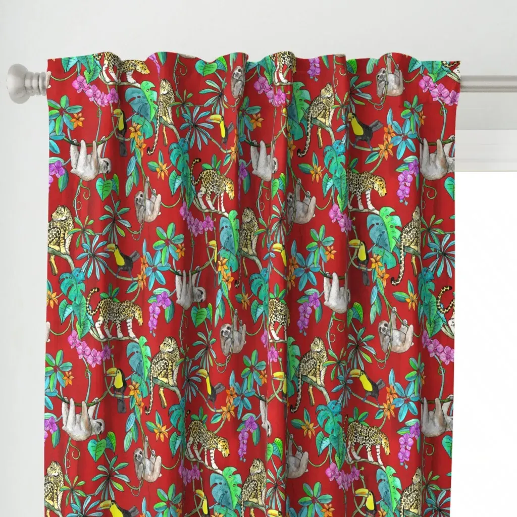Rainforest Friends Curtain Panel - Red alternate view