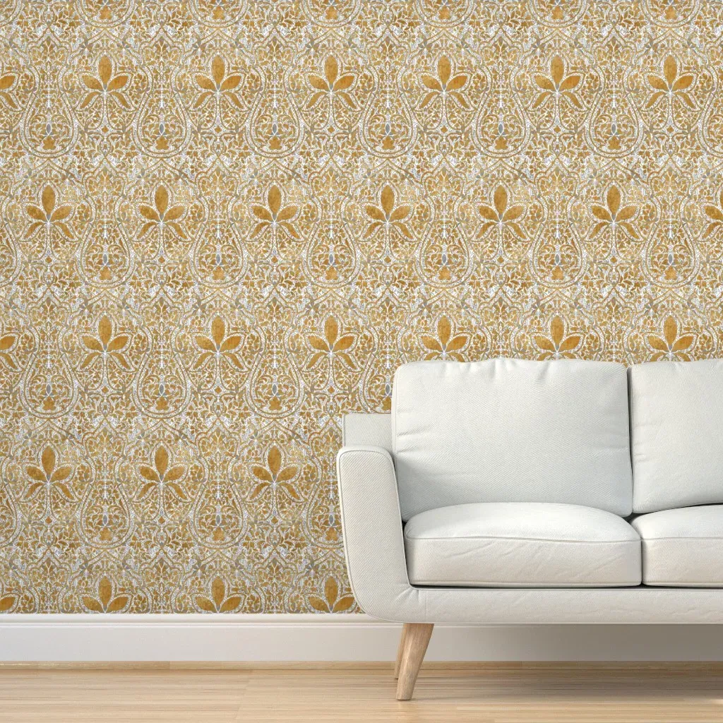 Rajkumari Batik Peel and Stick Wallpaper - White, Gold product