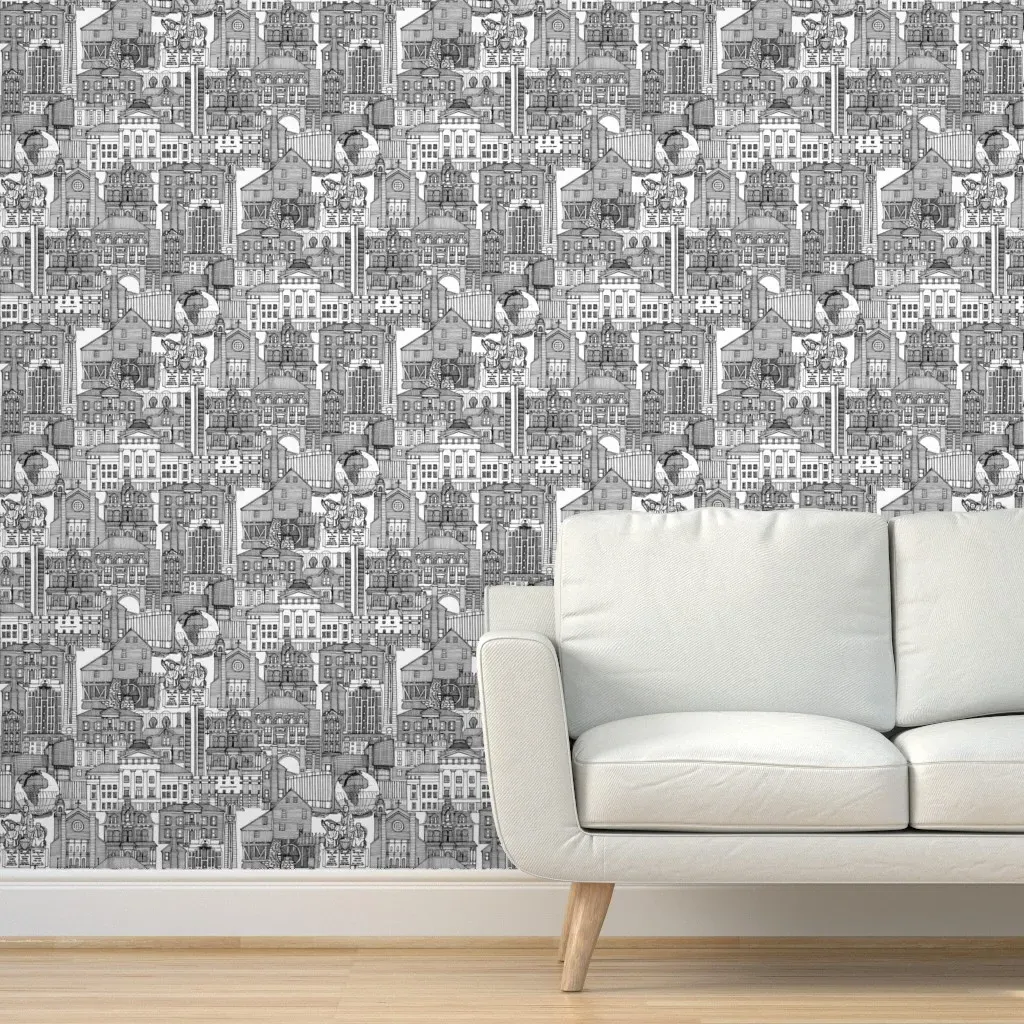 Raleigh NC Toile Peel and Stick Wallpaper - Black, White product