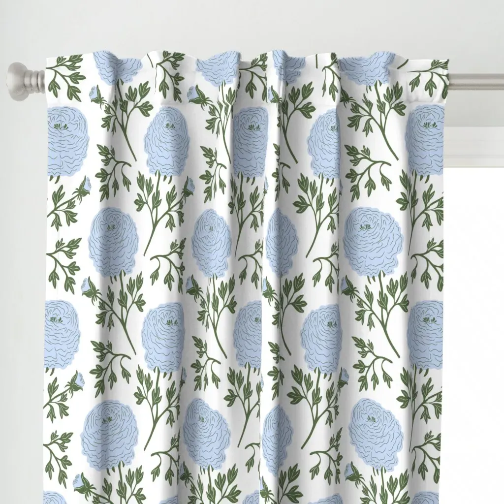 Ranunculus Vintage Curtain Panel - Light Blue alternate view